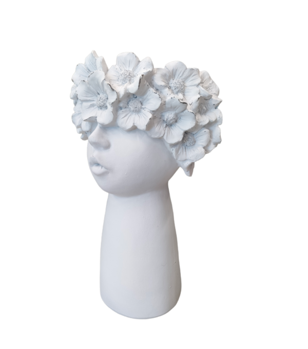 Vaso testa donna fiori bianco big - immagine 2