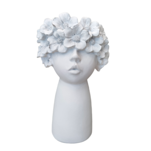 Vaso testa donna fiori bianco big