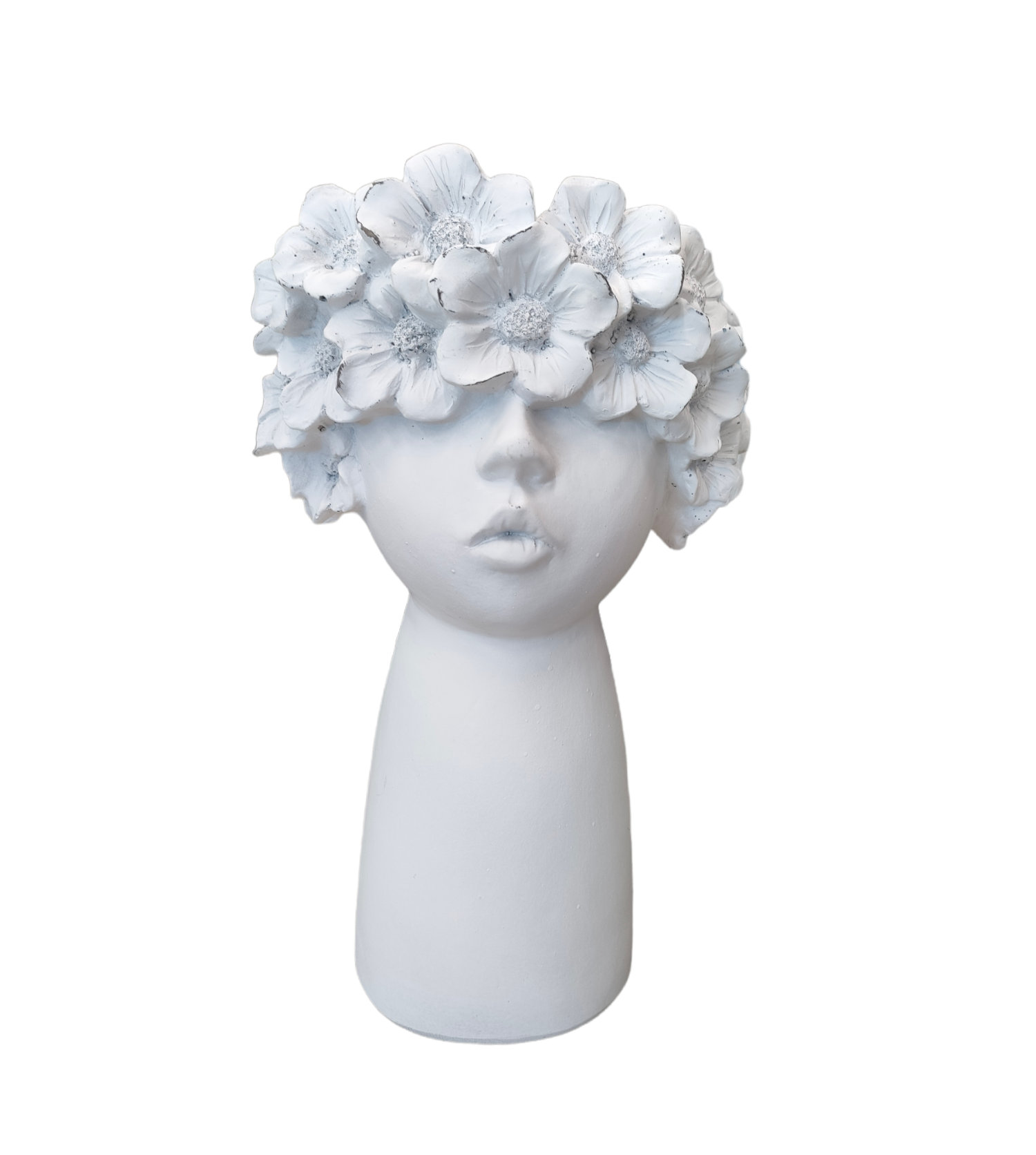 Vaso testa donna fiori bianco big
