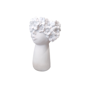 Vaso testa donna fiori bianco small