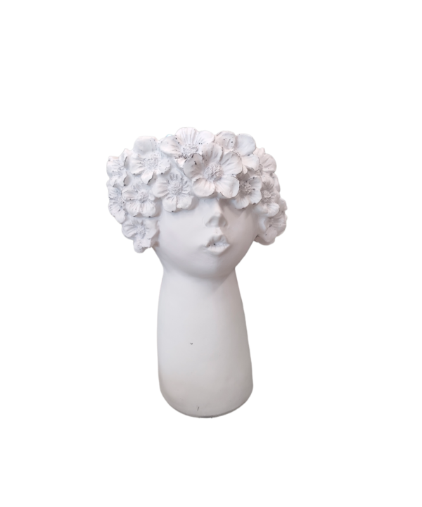 Vaso testa donna fiori bianco small - immagine 2