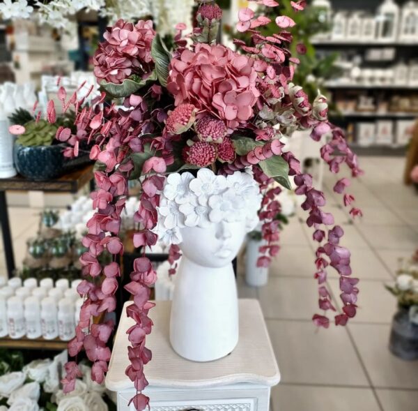 Vaso testa donna fiori bianco big - immagine 4
