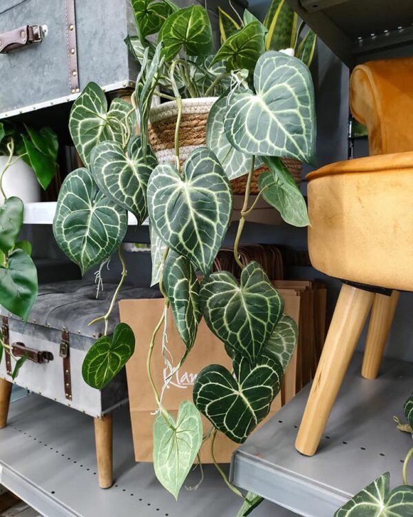 PENDENTE REAL TOUCH ANTURIUM 5 RAMI 26 FOGLIE 86CM verde con venature