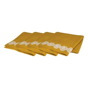 S/4 asciugamani Flower Lace mustard 35*55CM