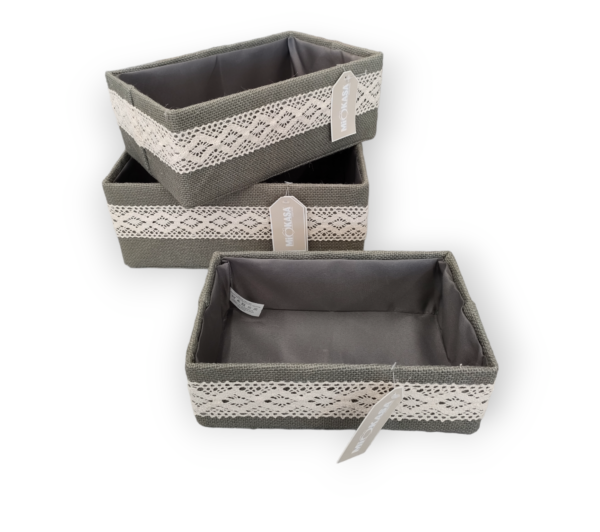 SET 3 SCATOLA IUTA MERLETTO GRIGIO - immagine 2