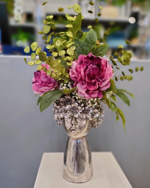 VASO DONNA FIORI ARGENTO 21,5*18,5*35CM - immagine 3