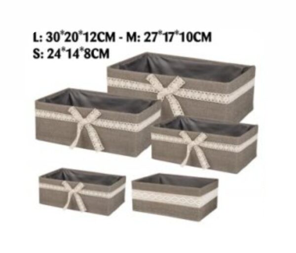 SET 3 SCATOLA IUTA MERLETTO GRIGIO