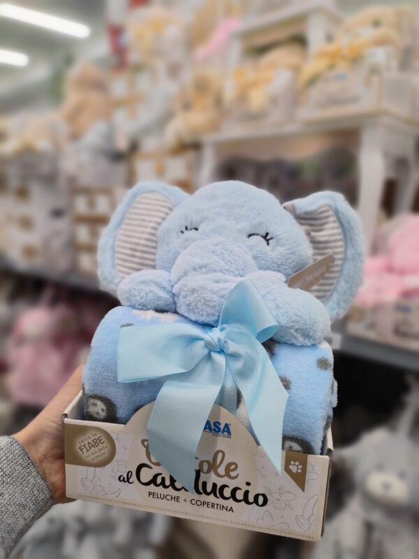 Set Peluche Elefante 24Cm + Lenzuolo 90*75Cm 4 colori - immagine 2