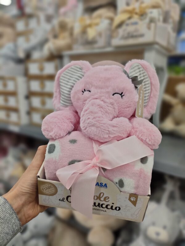 Set Peluche Elefante 24Cm + Lenzuolo 90*75Cm 4 colori - immagine 3