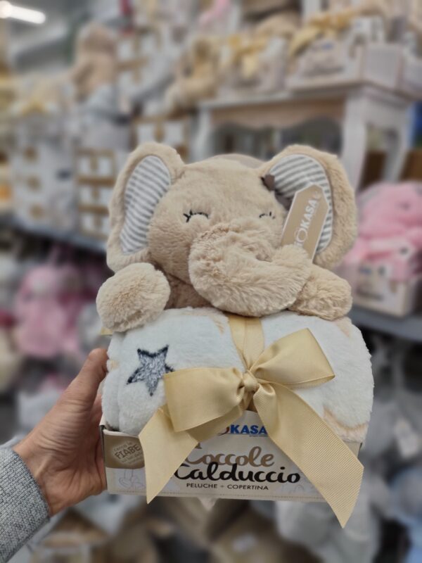 Set Peluche Elefante 24Cm + Lenzuolo 90*75Cm 4 colori - immagine 4