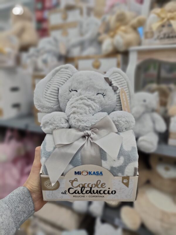 Set Peluche Elefante 24Cm + Lenzuolo 90*75Cm 4 colori - immagine 5
