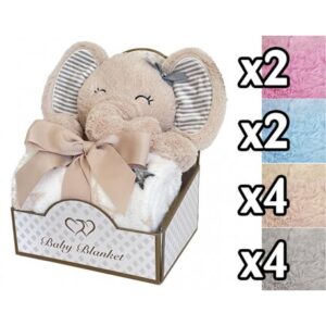 Set Peluche Elefante 24Cm + Lenzuolo 90*75Cm 4 colori