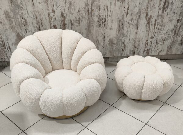 Poltrona Con Pouf Bouclè Crema - immagine 2