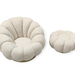Poltrona Con Pouf Bouclè Crema