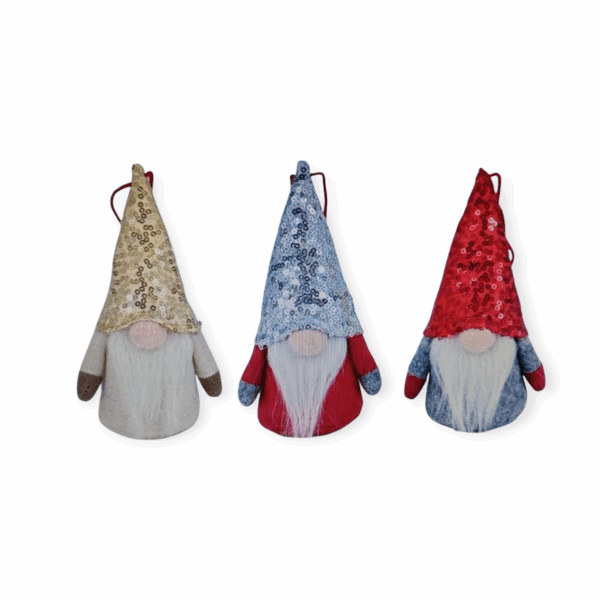 3 Mini Gnomi Paillettes H.14cm