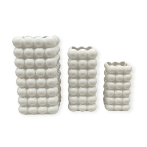 Set 3 vasi Ceramica Perla Bianca Quadrato