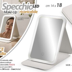 Specchio Led Touch Ricaricabile (cavo USB incluso) 14*18cm