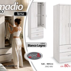 ARMADIO 2 ANTE coloreBIANCOLEGNO ATENA 80*52*190CM